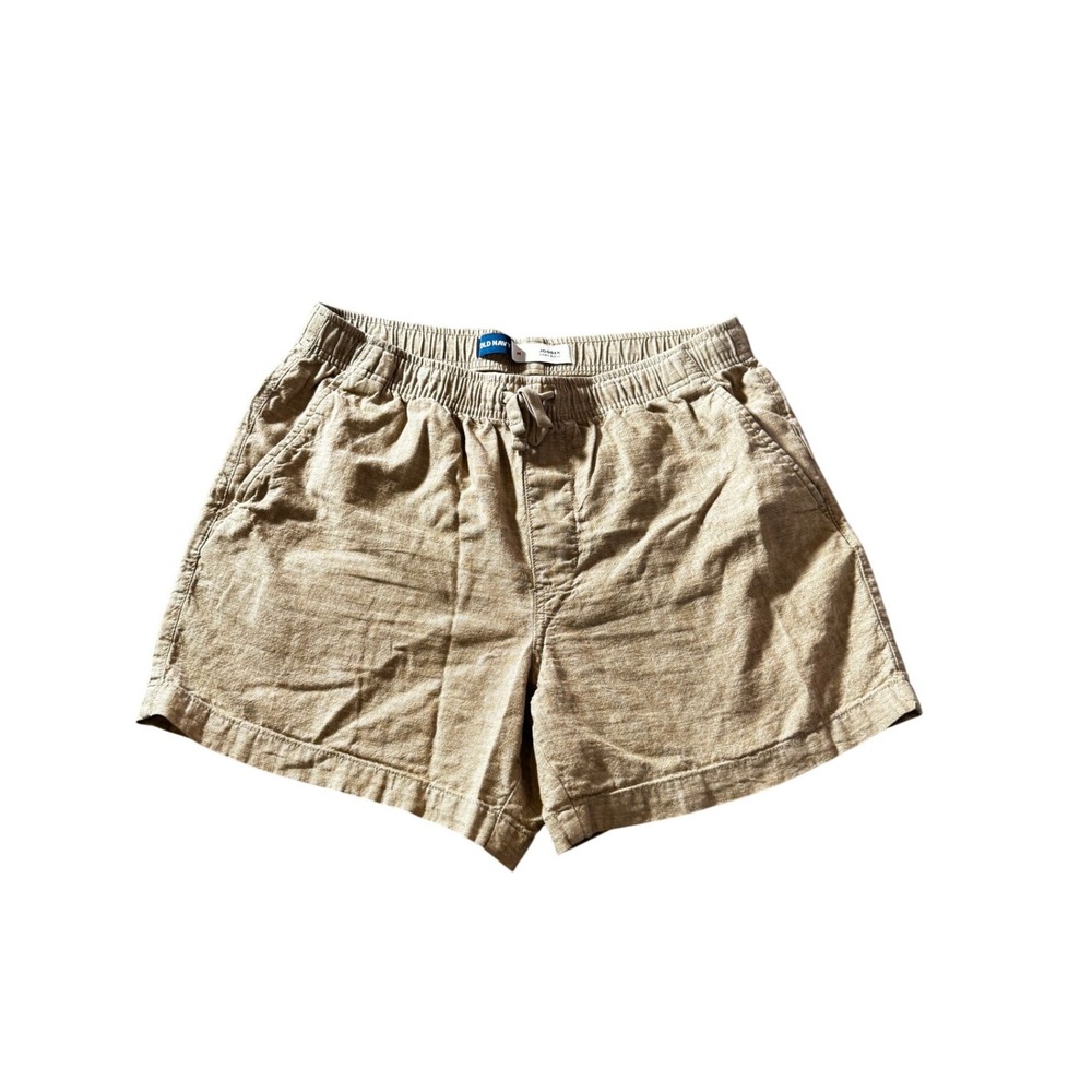 Old Navy Tan Linen Blend Jogger Shorts Womens Medium Elastic Waist Drawstring